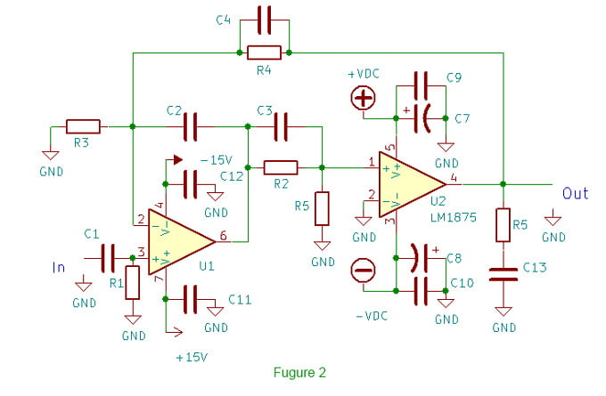 audiophile LM1875 composite amplifier circuit